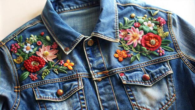 Modern floral embroidery on denim